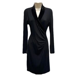 T Tahari Women Black Long Sleeve Wrap Dress With Velvet Collar